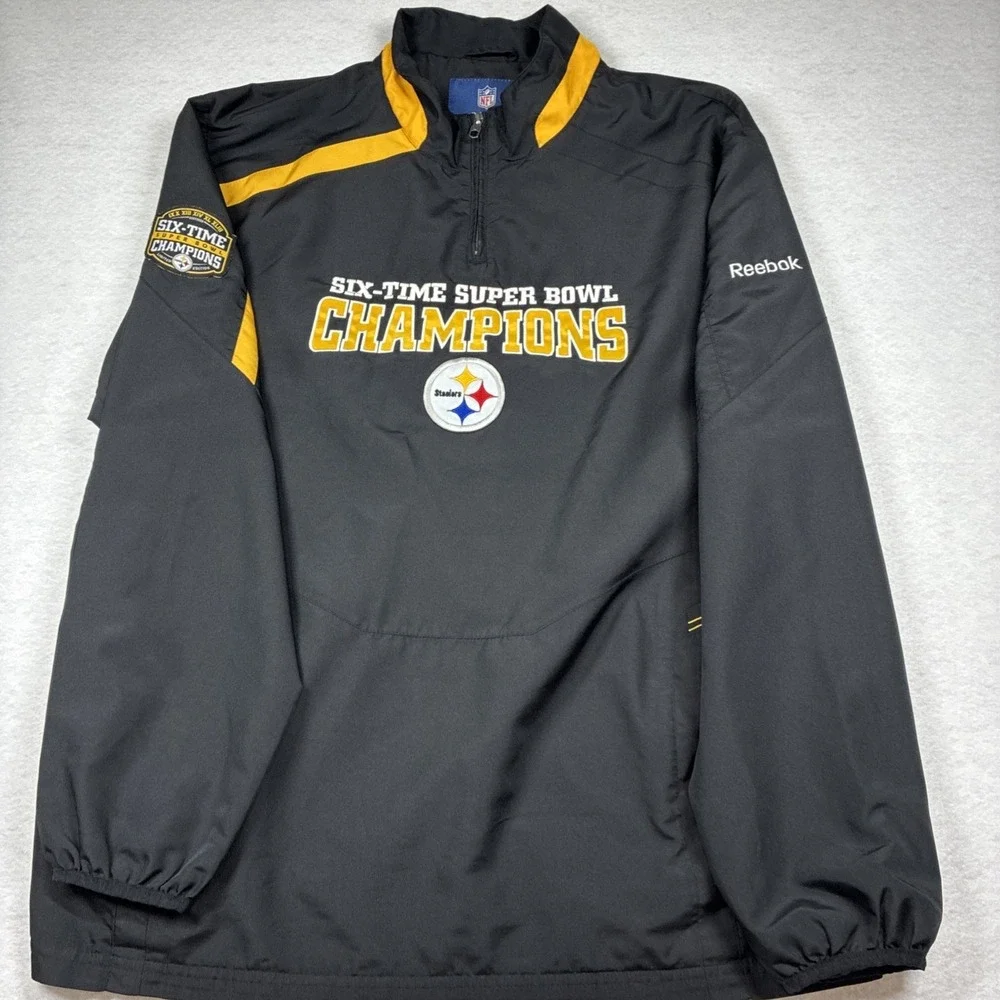 Reebok Pittsburg Steelers NFL On Field‎ 1/4 Zip Windbreaker Super Bowl Size XL